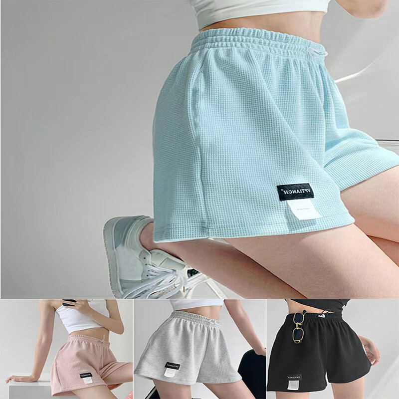 Women High Waist A-word Sports Hot Pants Loose Casual Large Size Pant Casual Bottoms Short For Women Lady Elastic Yoga Shorts