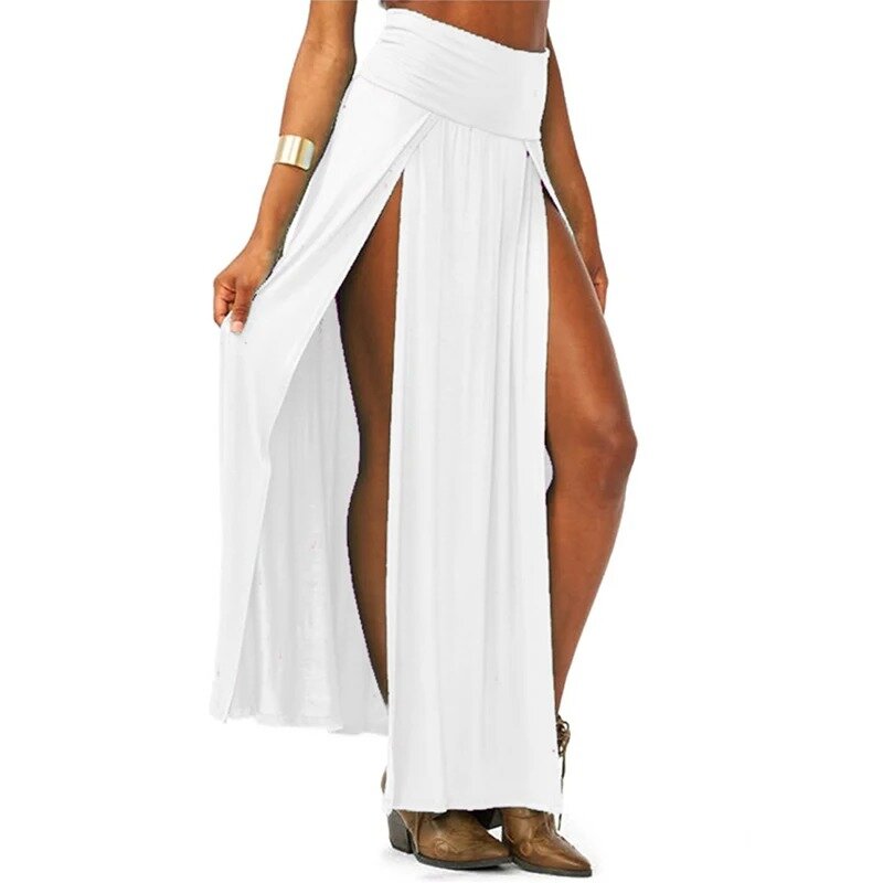 Новое поступление 2023, Женская однотонная длинная юбка-макси с двойным разрезом, оптовая продажа, 51 подарок на день Святого Валентина