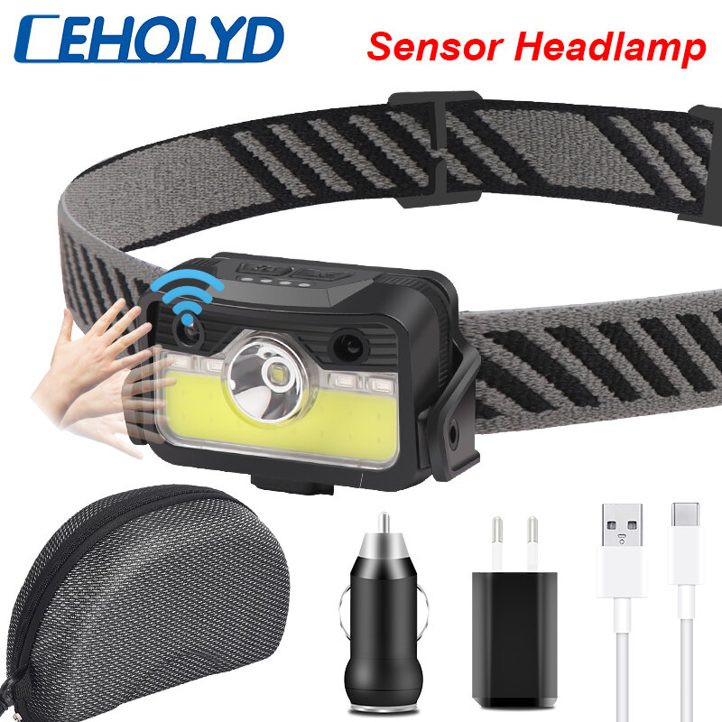 CEHOLYD-linterna frontal Led con zoom, luz de trabajo con batería recargable integrada, resistente al agua, para acampada y pesca, XPG-Q5