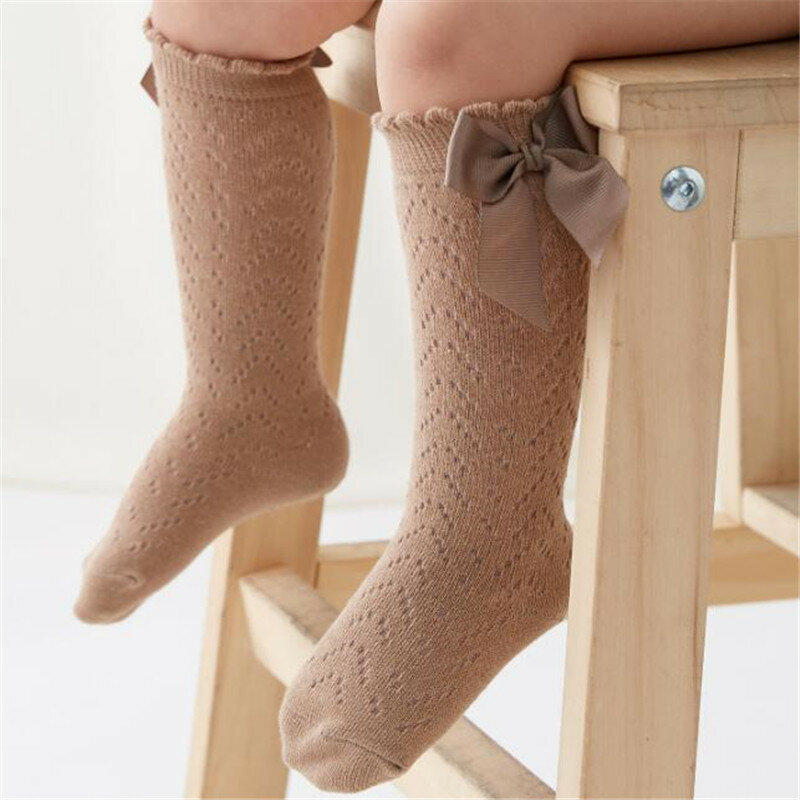 Calcetines de algodón con lazos para niñas, calcetines largos suaves para niños pequeños