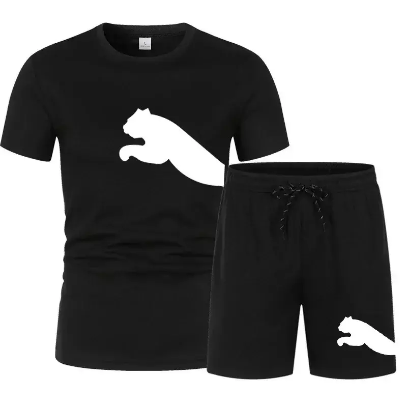 2024 New Men's Sports Suit Summer Suit Men's Fitness Suit Short Sleeve T-shirt + Shorts Quick Drying Suit 2 Sets