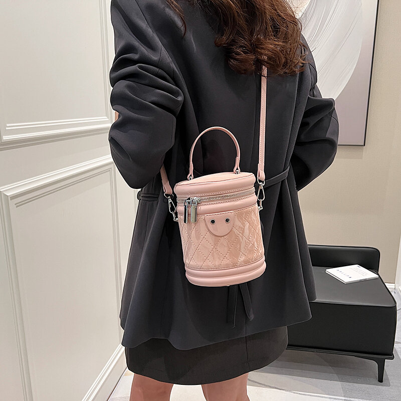 Pu Leather Barrel Shaped Shoulder Bag for Women Fashion Small Handbags and Purses Luxury Crossbody Bucket Bag with Short Handle