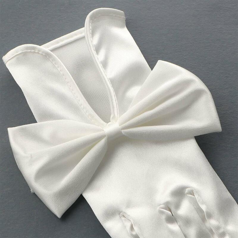 ถุงมือคลุมเต็มนิ้วทำจากผ้าซาตินสำหรับงานปาร์ตี้ของเจ้าสาวถุงมือประดับโบว์