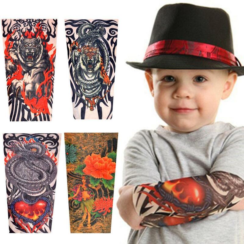 Flower Arm Tattoo Sleeves For Kids Unisex Riding Sunscreen Cooling Arm Sleeves Arm Cover Ice Fabric Arm Sleeves For Summer Sport