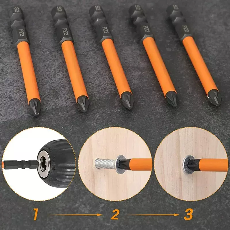 5 pezzi PZ2 Set di punte per cacciavite a percussione 75mm Pozidriv Torx Bit Driver cacciavite punte per trapano elettrico