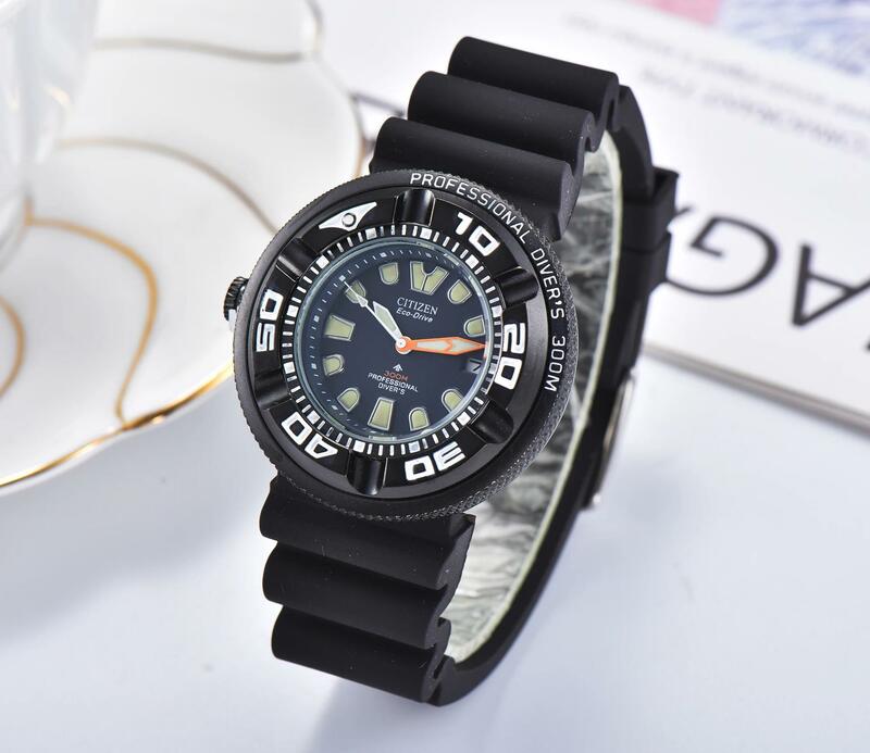 실리콘 야간 조명 남성용 스포츠 다이빙 시계, BN0150 에코 구동 시리즈, 블랙 다이얼 쿼츠 시계