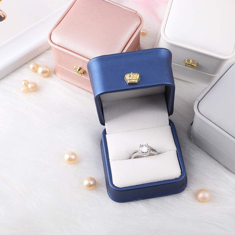 Caja de anillo de cuero PU para propuesta de boda, compromiso, regalo del Día de San Valentín, organizador de anillos, almacenamiento de joyas, caja de exhibición, venta al por mayor