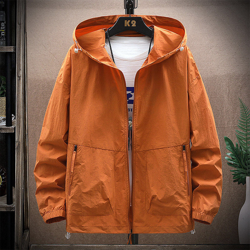 Ropa de protección solar con capucha para hombre, chaqueta ultrafina de estilo coreano con cremallera, transpirable, cortavientos, 8XL