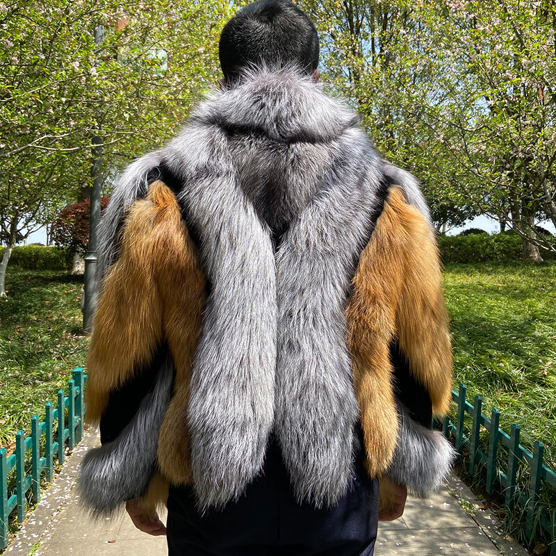 Chaqueta de piel auténtica de zorro rojo para hombre, abrigo de bombardero de talla grande, nuevo estilo, invierno, 2022