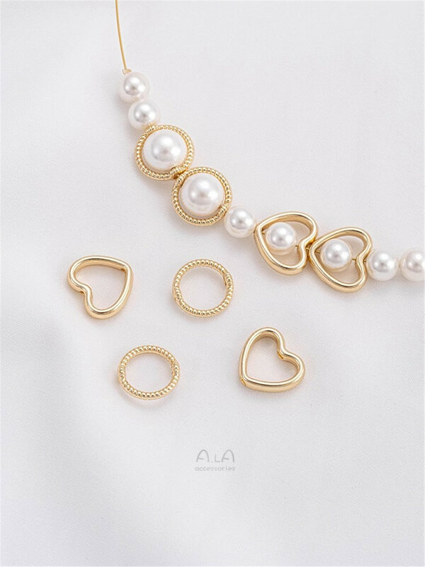 14 Karat Gold Twisted Bead Set mit herzförmigen Perlen Ring hand gefertigt DIY Armband Schmuck Perlen Trennung Zubehör k031