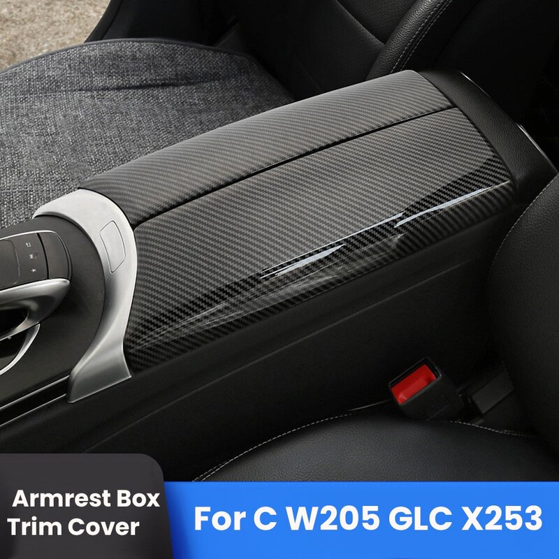 ที่เท้าแขนสำหรับ Mercedes-Benz (C W205 / GLC X253) สีคาร์บอนไฟเบอร์ภายในรถคอนโซลกลางกรอบป้องกัน