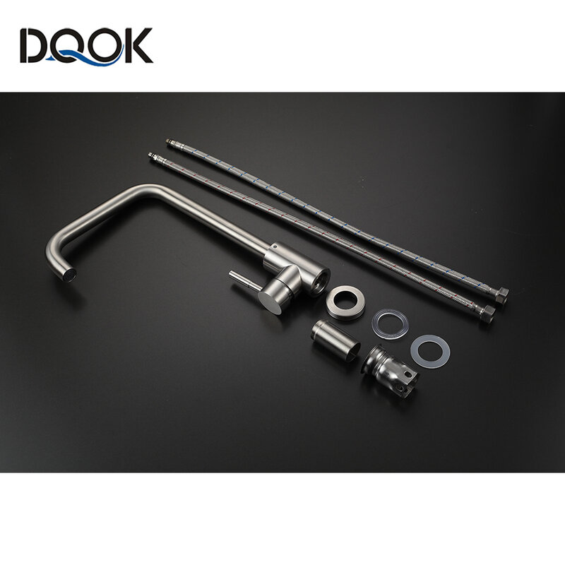 DQOK-grifos de cocina de acero inoxidable, mezclador de un solo orificio, de níquel cepillado, color negro