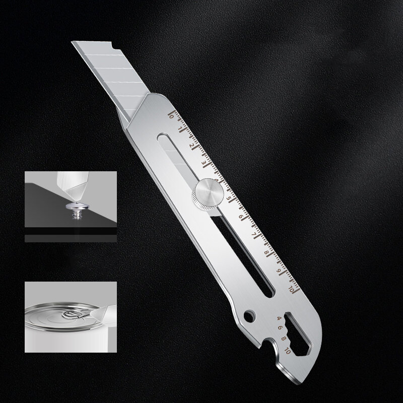 Règle de coupe multifonctionnelle en acier inoxydable, couteau utilitaire, 5 en 1
