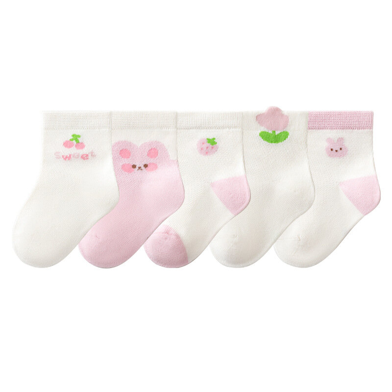 아동용 얇은 면 부티크 양말, 귀여운 핑크 시리즈, 귀여운 명절 선물, 2024 신제품