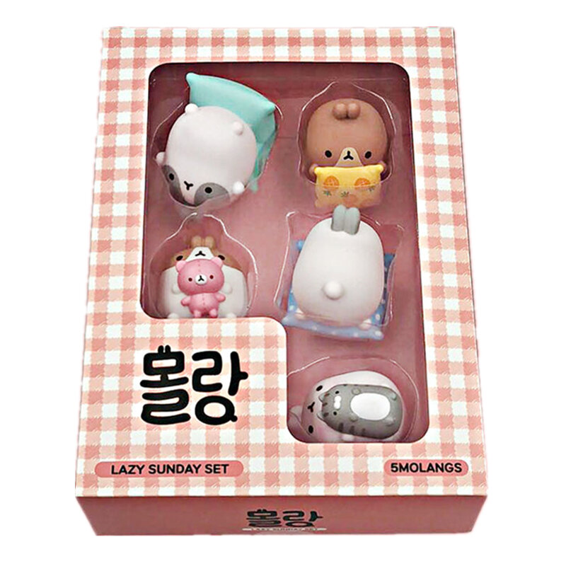 Echte Koreaanse 5Cm Figuur Molang Konijn Series Potato Konijn 5 Sets Geschenkdoos Verpakking Anime Speelgoed Schattige Model Verjaardag meisje Gift