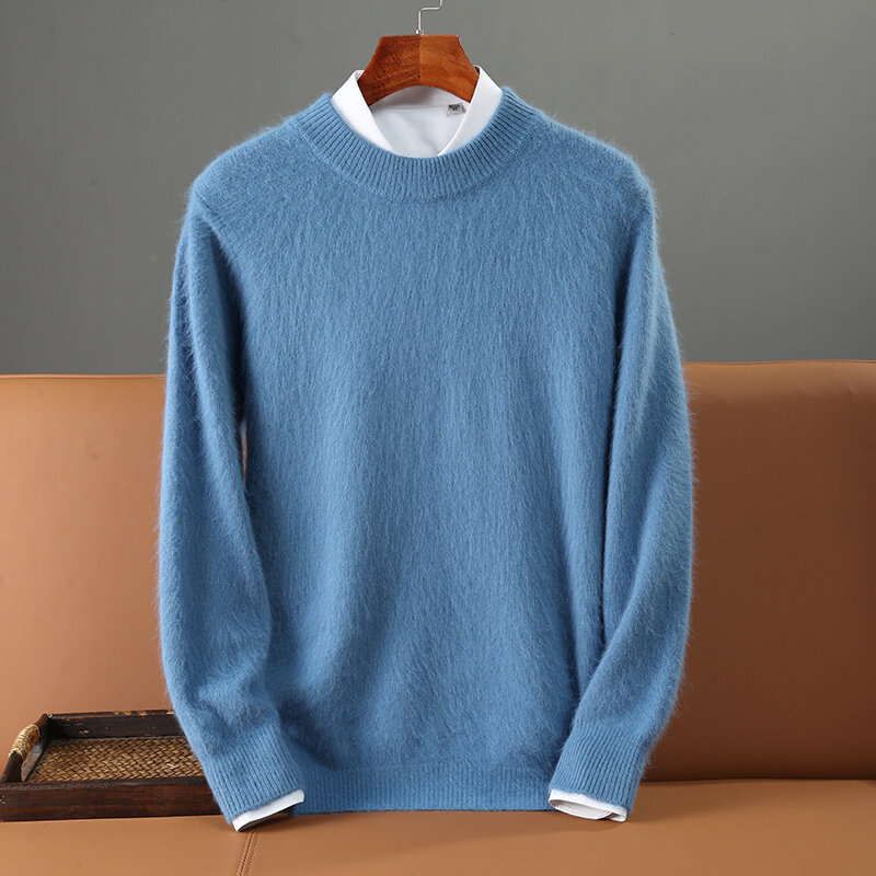 Sweter męski 100% czysty kaszmir z norek półgolf sweter dzianinowy sweter zimowy nowy zagęszczony sweter z długim rękawem Top z norek