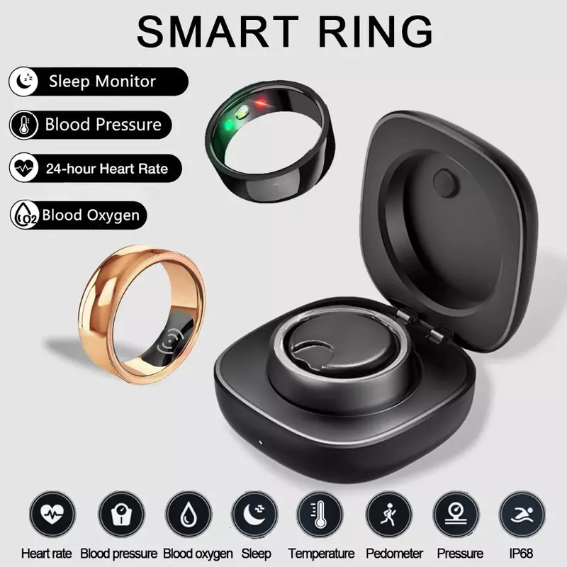 New Fashion Portable Smart Ring Health Monitor for Men Women Thermometer Blood Pressure Heart Rate Sleep Monitor IP68 Waterproo