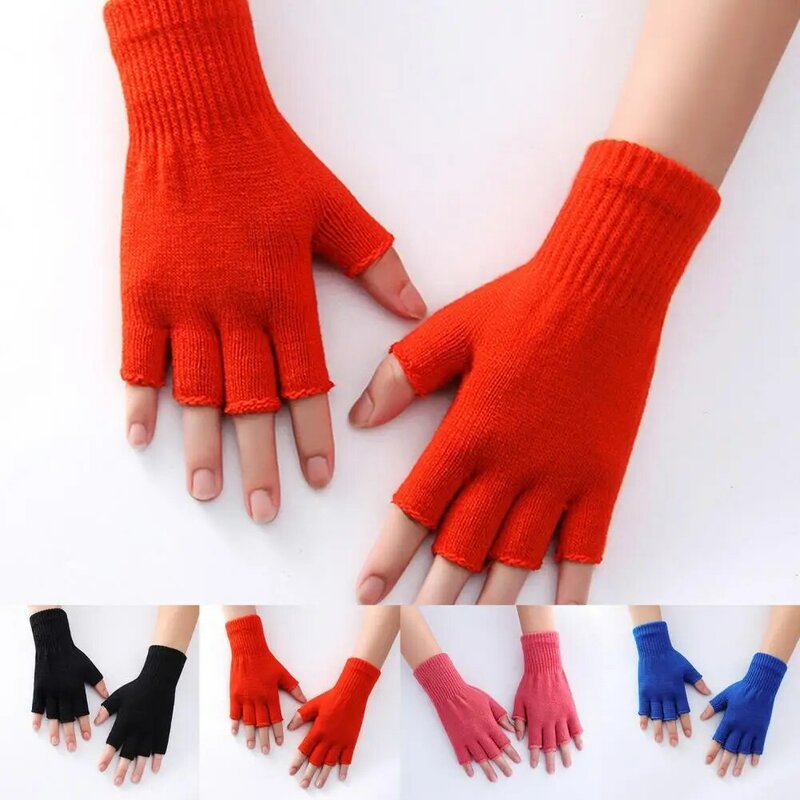 1 para rękawiczek na pół palca ciepłe, rozciągliwe włókno akrylowe wygodne miękkie rękawiczki bez palców dla kobiet