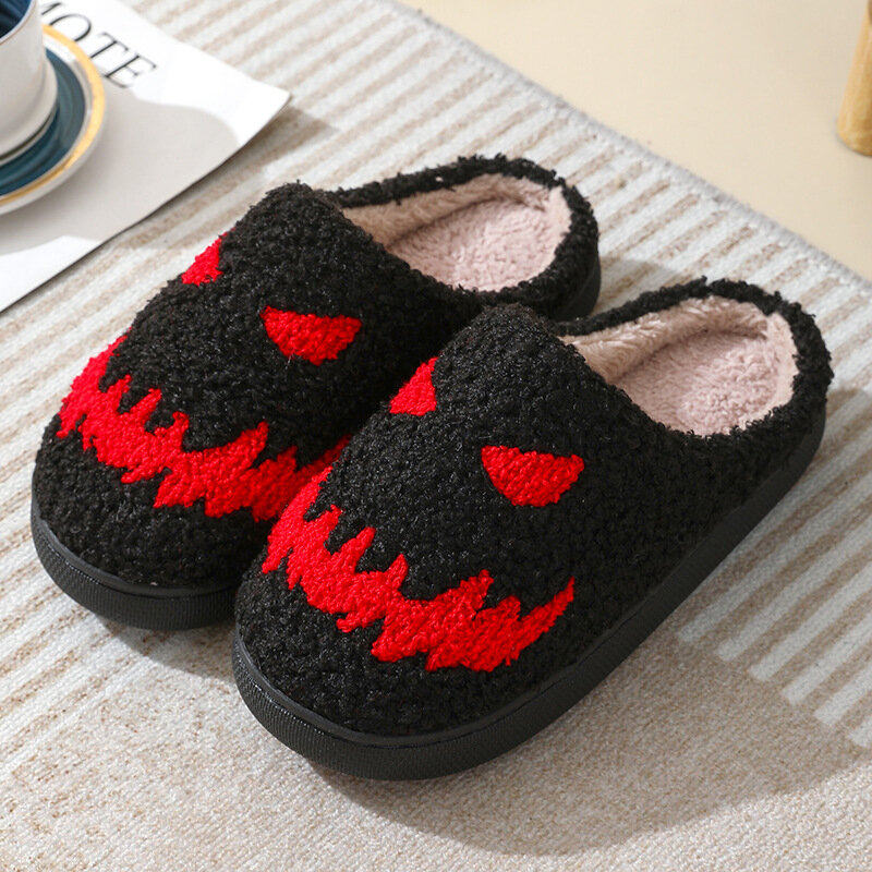 Nuove pantofole di Halloween pantofole per il viso fantasma inverno caldo donna uomo accogliente peluche scarpe da camera da letto coppia pantofola in cotone antiscivolo per interni