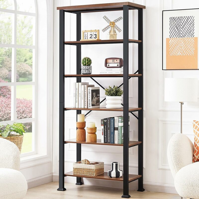 6 layers of vintage industrial bookshelves with independent storage of large bookshelves for living room,bedroom and kitchen
