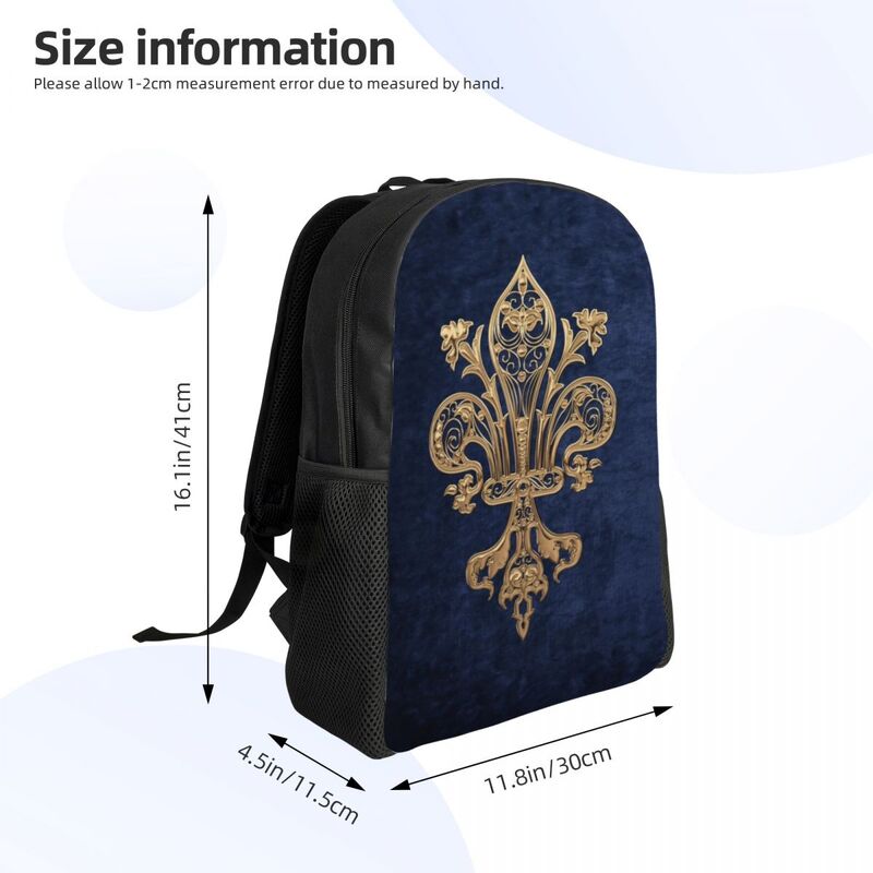 Gold Filigree Fleur De Lis Backpacks for Boy Girl Fleur-De-Lys Lily Flower College School Travel Bag Bookbag Fits 15 Inch Laptop