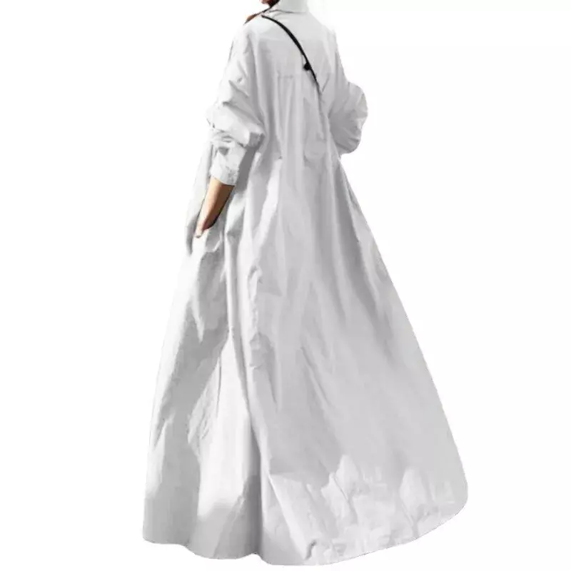 Vestido holgado Retro de manga larga para mujer, falda de Color sólido con cuello abatible, YBF10-3, novedad de 2024