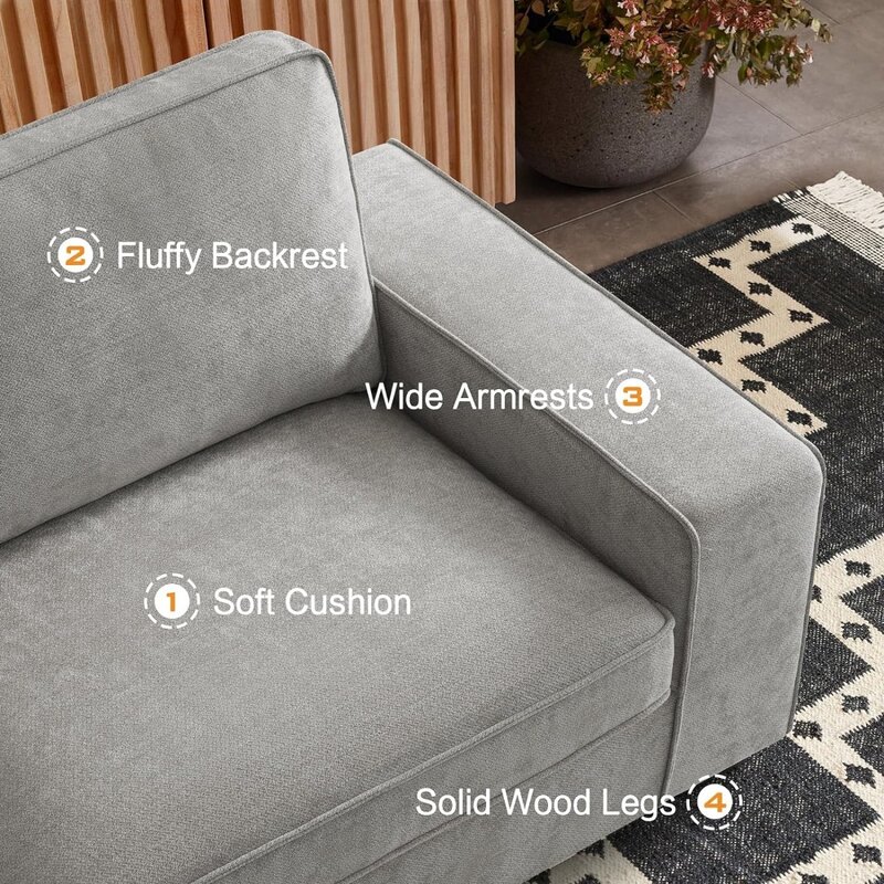 Sofa Couch, 88 "Chenille Loves eat bequeme Sofas für Wohnzimmer, modernes tiefes Sitzsofa mit abnehmbarer Rückenlehne und Sitzkissen