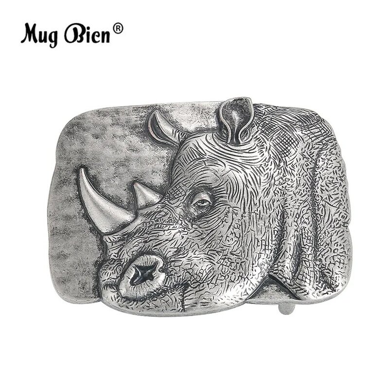 Embossed Rhinoceros Animal Silver Color Zinc Alloy Belt Buckle Western Cowboys Leather Crafts Clasp Detachable Jeans Accessory