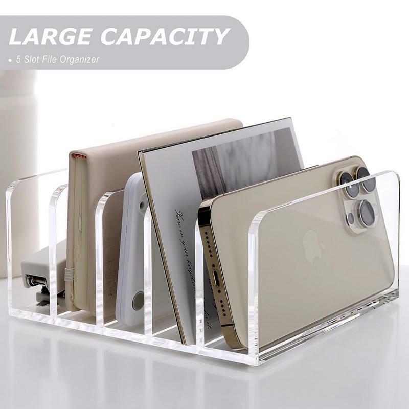 File Organizer Stand Acrylic File Holder Vertical File Rack 5 Compartments Transparent Mail Organizer Countertop Acrylic File