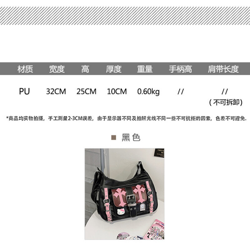 Hello Kitty Gothic Punk Retro Pink Cross Crossbody Bag Women Toy Hot Girl Handbag 2000s Trendy Shoulder Bag Gift for Women