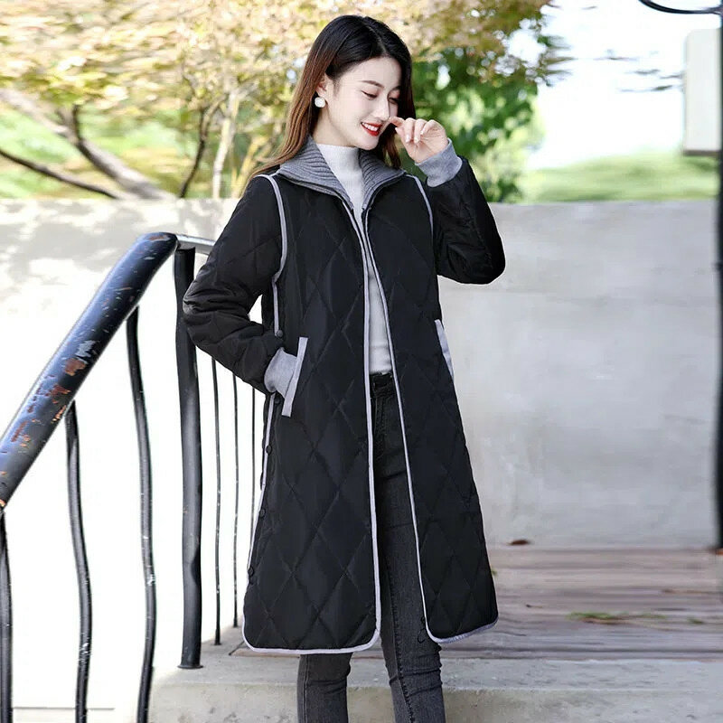 綿の女性用コート,韓国風,防寒,長距離,ゆったりとした快適なライトコットンジャケット