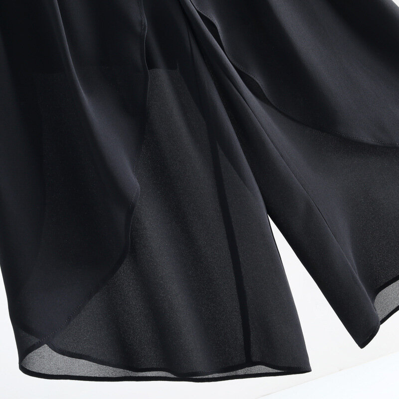 Летние тонкие шифоновые Капри 2024, ассиметричные широкие брюки-юбка, женские элегантные шикарные свободные эластичные готические брюки с высокой талией 8955
