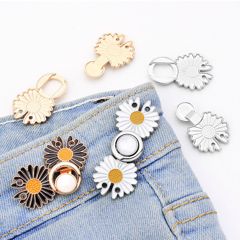 28 Styles Retractable Daisy Pearl Snap Fastener Waist Tightening Button Reusable Sewing-on Jeans Pants Cheongsam Skirt Buckles