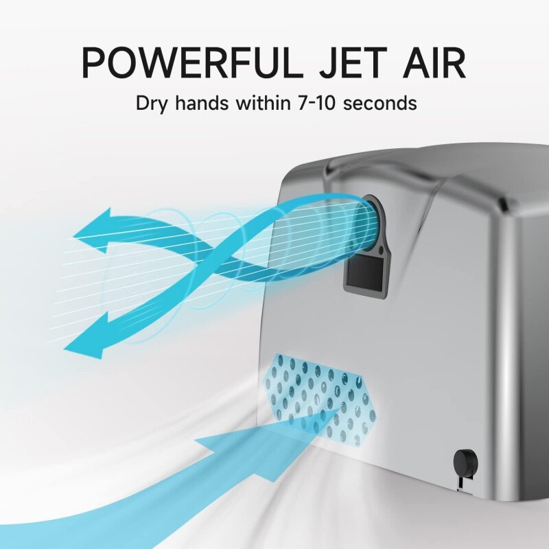 JETWELL 2Pack Compact Hand Dryer for Bathrooms Commercial- Heavy Duty High Speed Stainless Steel Hand Dryers with Heating Switch