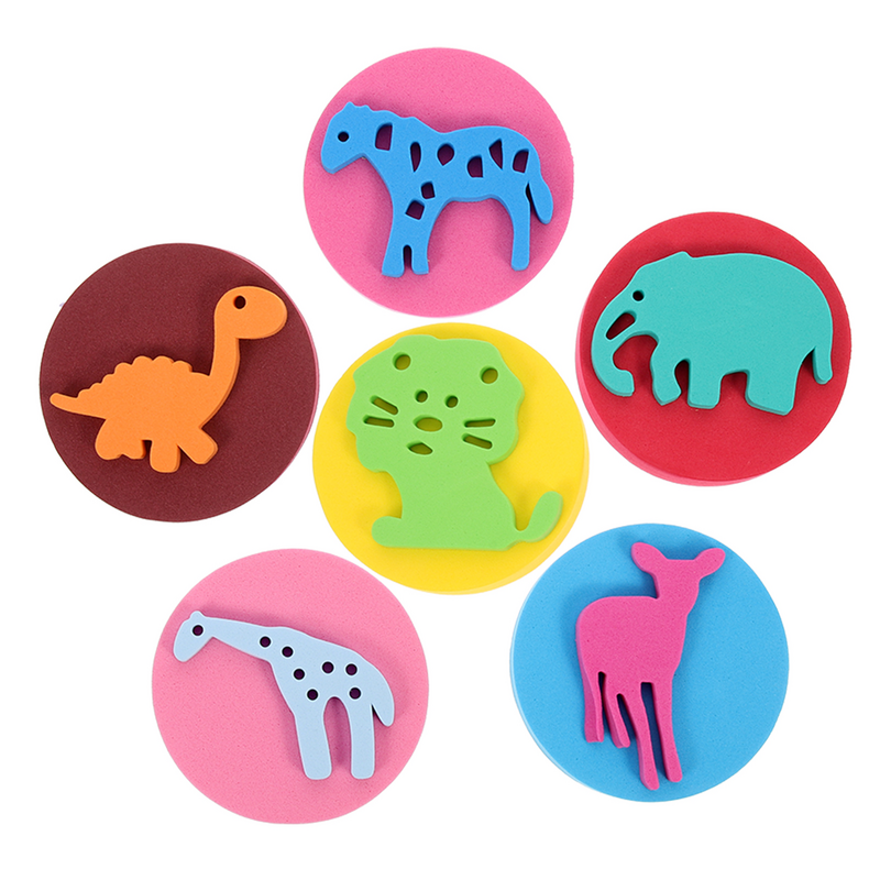 6 buah Eva spons segel kartun lukisan cap anak-anak alat hewan spons perlengkapan segel