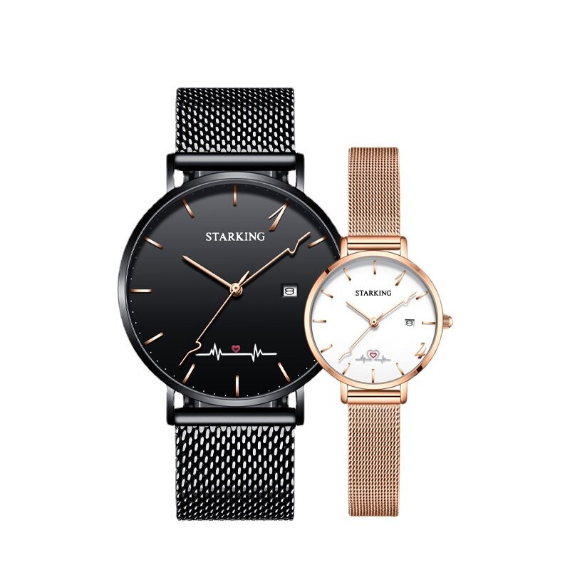 Jam tangan pasangan modis Quartz, jam tangan sederhana grosir, jam tangan bulat Hari Valentine untuk anak muda