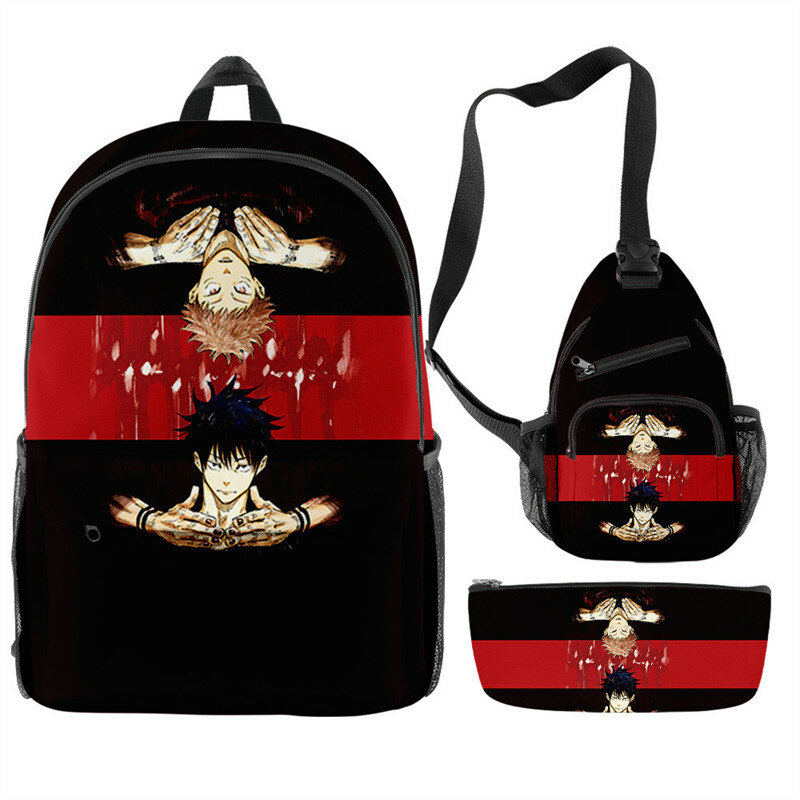 حقيبة ظهر مدرسية من Jujutsu Kaisen للأطفال ، حقائب ظهر للأولاد والبنات ، حقيبة سفر ، حقيبة كروس بودي ، حقيبة أقلام رصاص ، طلاب ، 3 لكل مجموعة