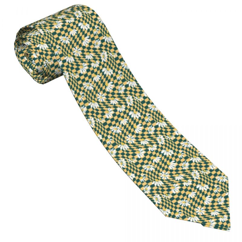 Mens Tie Classic Skinny Retro Chamomile Wavy Swirl Neckties Narrow Collar Slim Casual Tie Accessories Gift