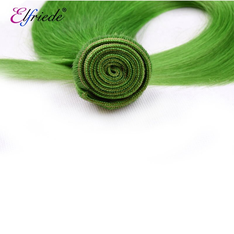 ElfriEZE-Pacotes de Cabelo Lisos Coloridos com Lace Frontal, 100% Cabelo Humano, Tramas para Costurar, Verde Claro, 3 Pacotes, 13x4