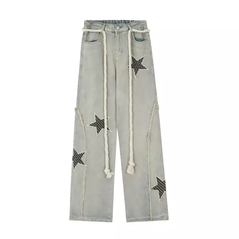 Deeptown Star Girl Y2k dżinsy Vintage kobiety Grunge workowate szerokie spodnie dżinsowe źli Streetwear spodnie Harajuku 90s estetyczny Kpop
