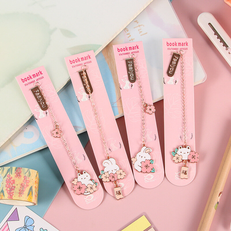 New Cute Metal Rabbit Tassel Bookmark Cartoon Pendant Student Reading Mark Book Accessory Book Page Clip Aesthetic Stationery