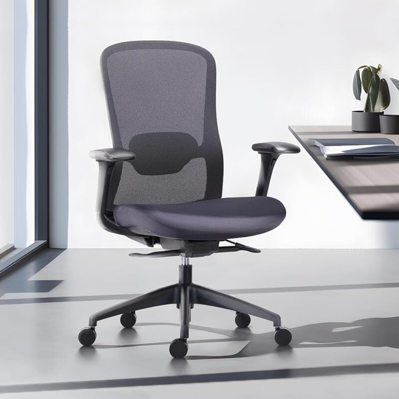 Krzesło biurowe siatkowe, środkowy krzesło biurowe komputerowy z podłokietnikami 4D, przesuwowym siedzeniem i uchylną blokadą