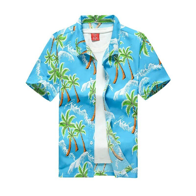 Camisas com gola casual havaiana masculina, manga curta, botão, estampa de coco, moda floral praia, roupas vintage, verão, XS-5XL