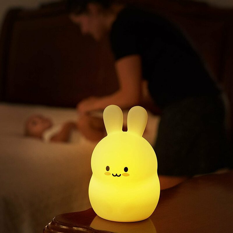 어린이용 귀여운 실리콘 LED 야간 조명, USB 충전식, 만화 동물 침실 장식, 터치 야간 램프, 선물용