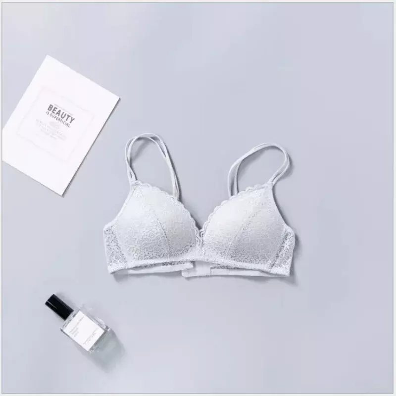 Triangular cup hollow thin clothes gathering bra cover without underwire sexy lace thin girl underwear