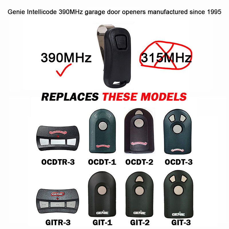 390MHz รีโมทคอนโทรลโรงรถประตูสำหรับ Genie Intellicode Overhead ประตู G1T-BX 38501R GIT-1 GIT-2 GIT-3 GITR-3 OCDTR-3 OCDT