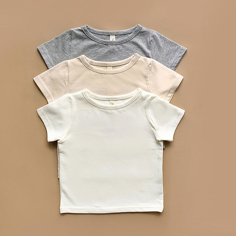 2023 0-24 bulan t-shirt bayi baru lahir untuk anak laki-laki perempuan katun lengan pendek pakaian bayi kasual musim panas pakaian balita putih abu-abu