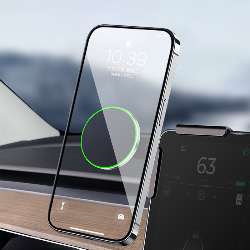 Car Phone Mount Holder 15W Magnetic Magsafe Wireless Charger for Tesla New Model 3 Highland 2024 Y X S BYD Atto 3 Accessories
