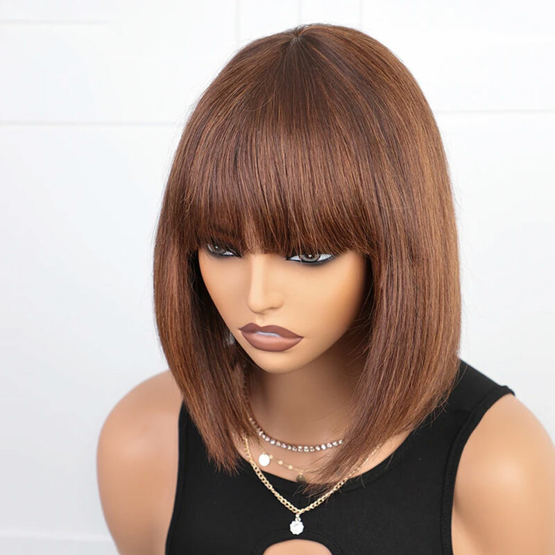 99J Цветные Короткие 180D прямые бразильские человеческие волосы боб парики с челкой Remy полностью машинное изготовление для женщин Hightlight бордовый