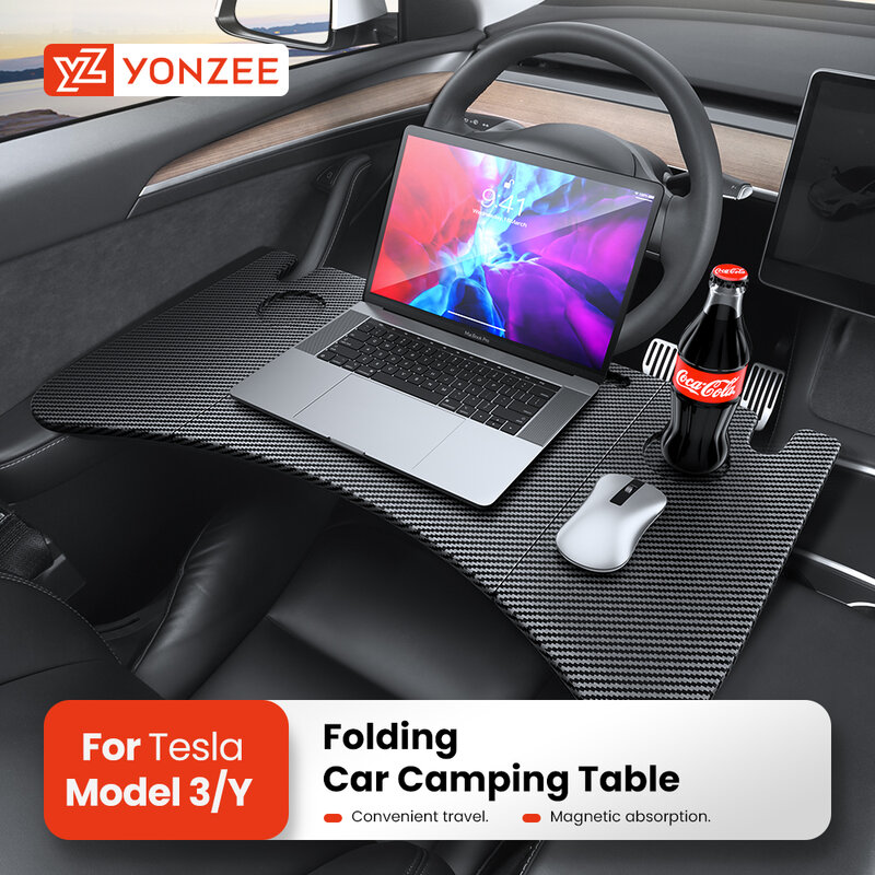 YZ para Tesla Model 3 Y Highland 2018-2024, volante, bandeja para ordenador portátil, escritorio de comida, mesa de oficina portátil, accesorios para coche